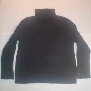 Talbots Turtleneck Ribbed Sweater Black Medium Cotton Blend Classic
